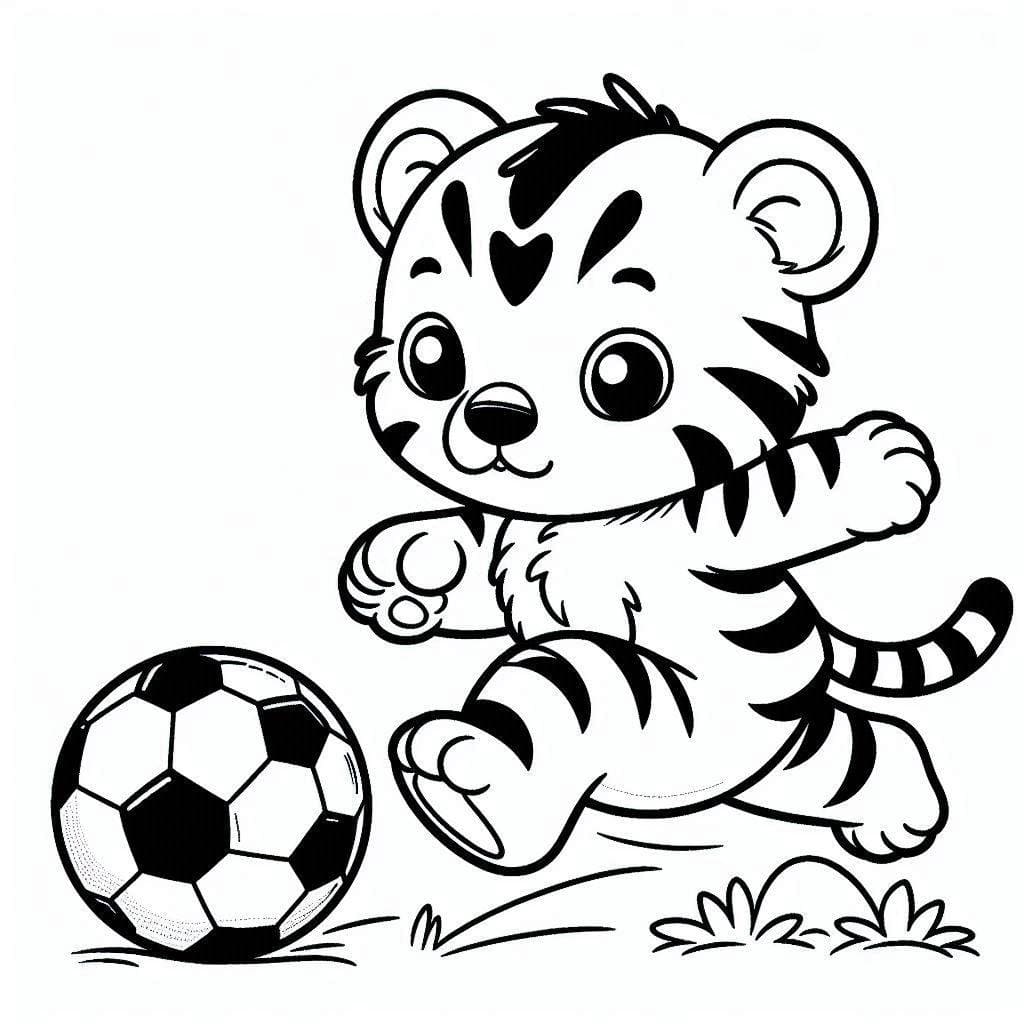 Desenho deFilhote de Tigre Joga Futebol para colorir