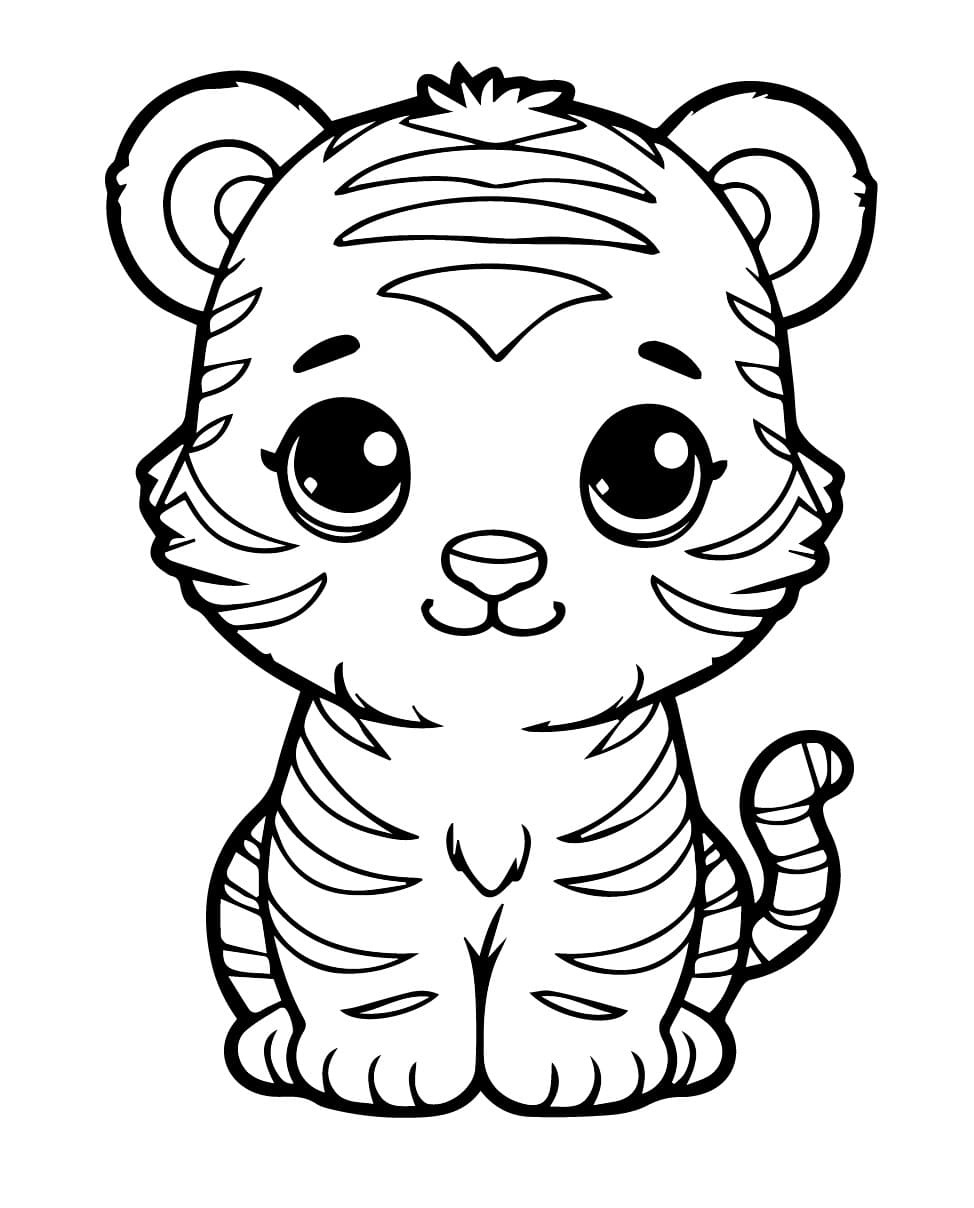 Desenho deFilhote de Tigre Kawaii para colorir