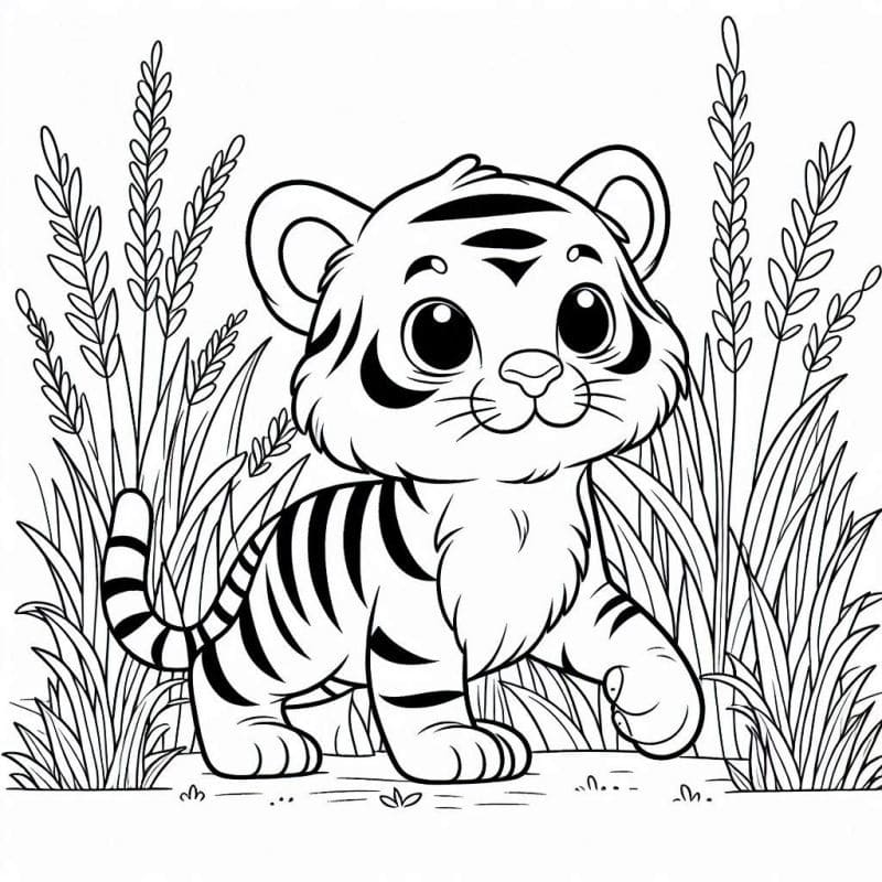 Desenho deFilhote de Tigre Sorridente para colorir