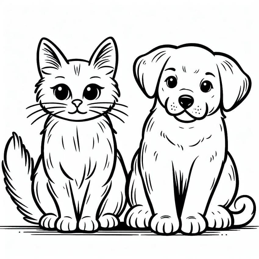 Desenho deFoto de Gato e Cachorro para colorir