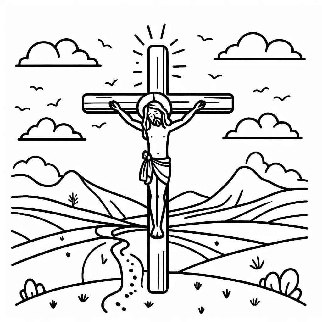 Desenho deFoto de Jesus na Cruz para colorir