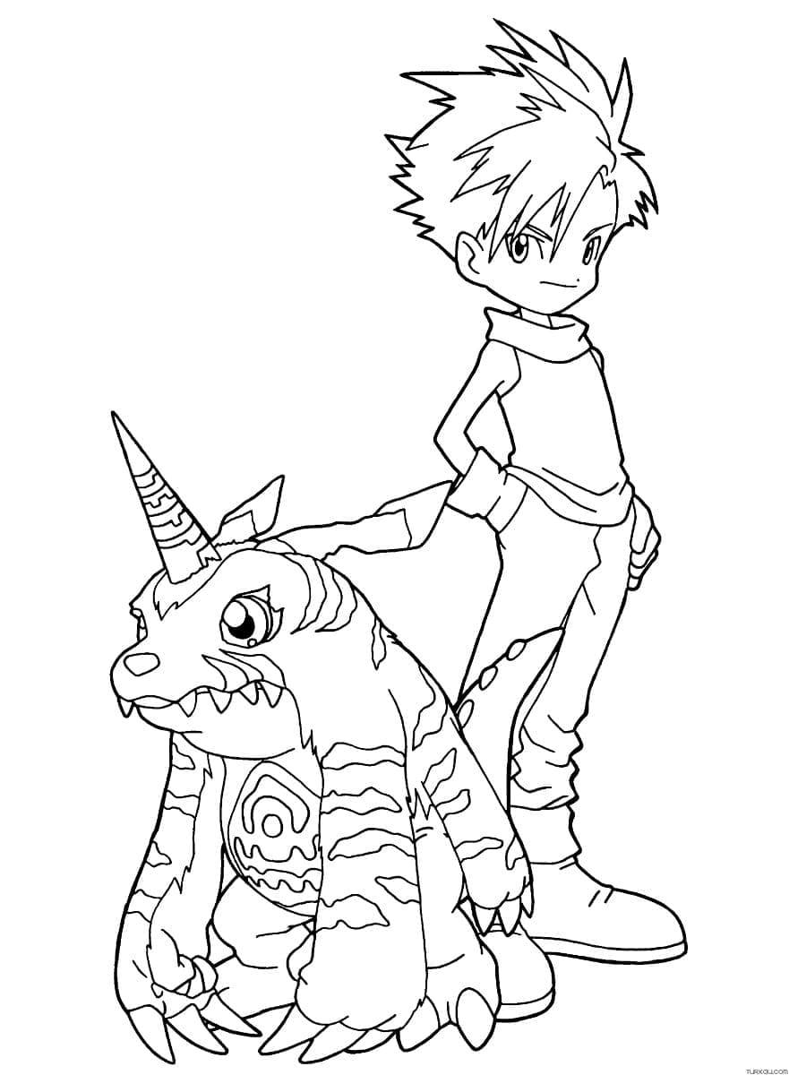 Desenho deGabumon e Matt Ishida para colorir