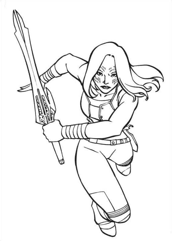 Desenho deGamora Corre Para A Luta para colorir