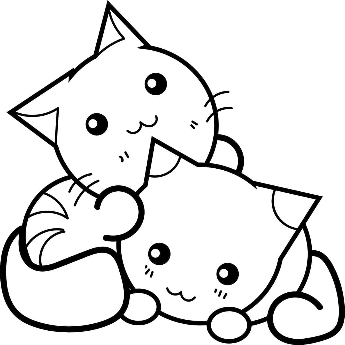 Desenho de Gatinhos Kawaii para colorir