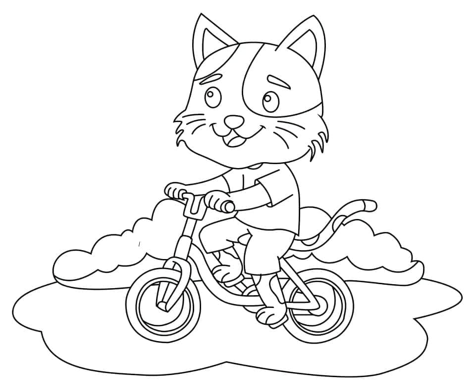 Desenho deGato Anda de Bicicleta para colorir