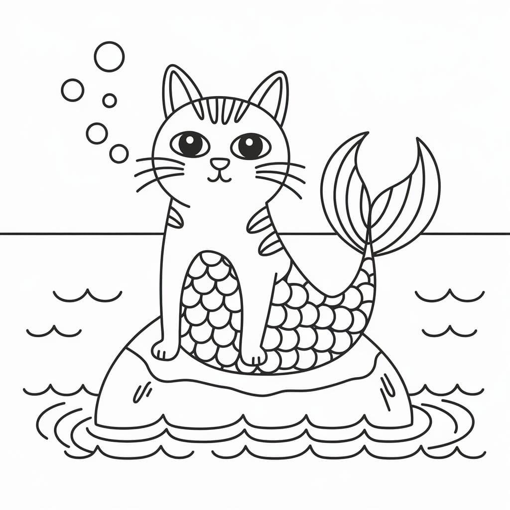 Desenhos de Gato Sereia para colorir