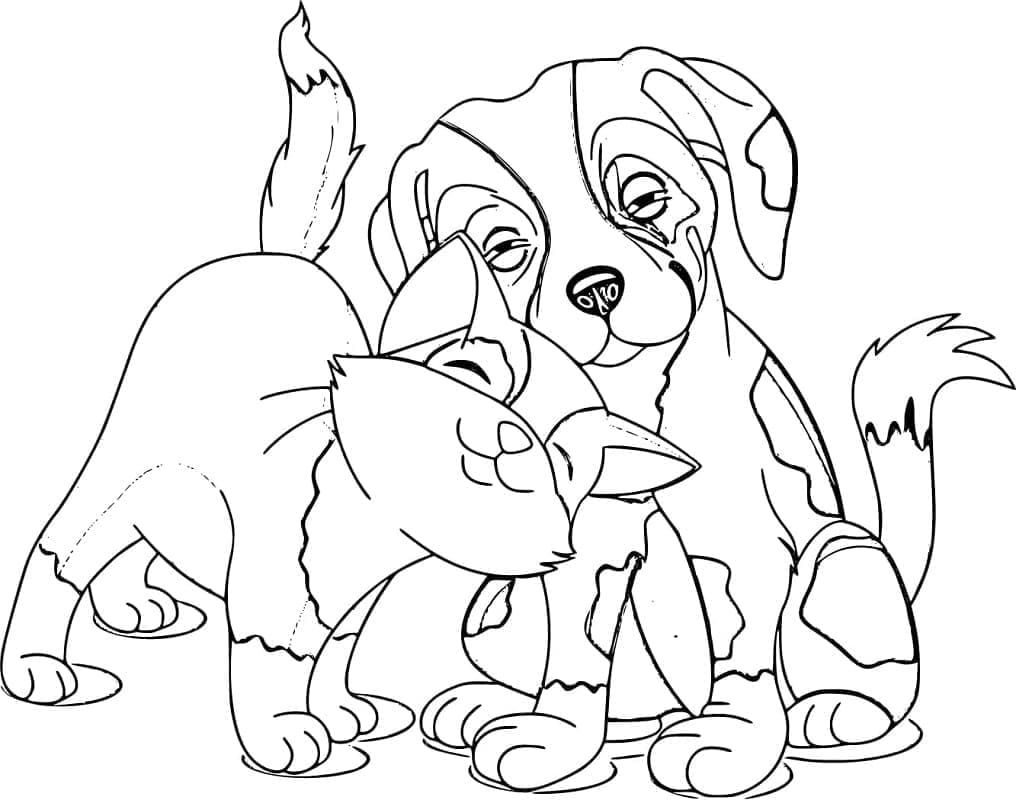 Desenho deGato e Cachorro 10 para colorir