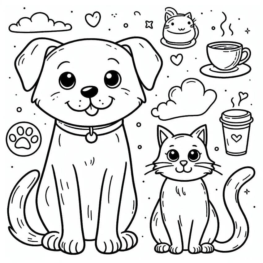 Desenho deGato e Cachorro 11 para colorir