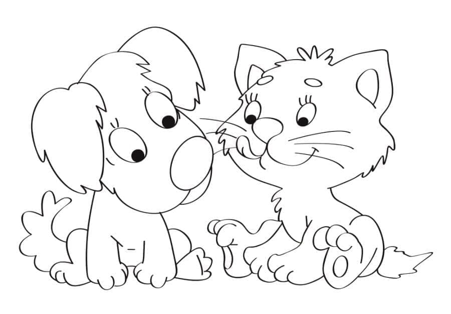 Desenho deGato e Cachorro 12 para colorir