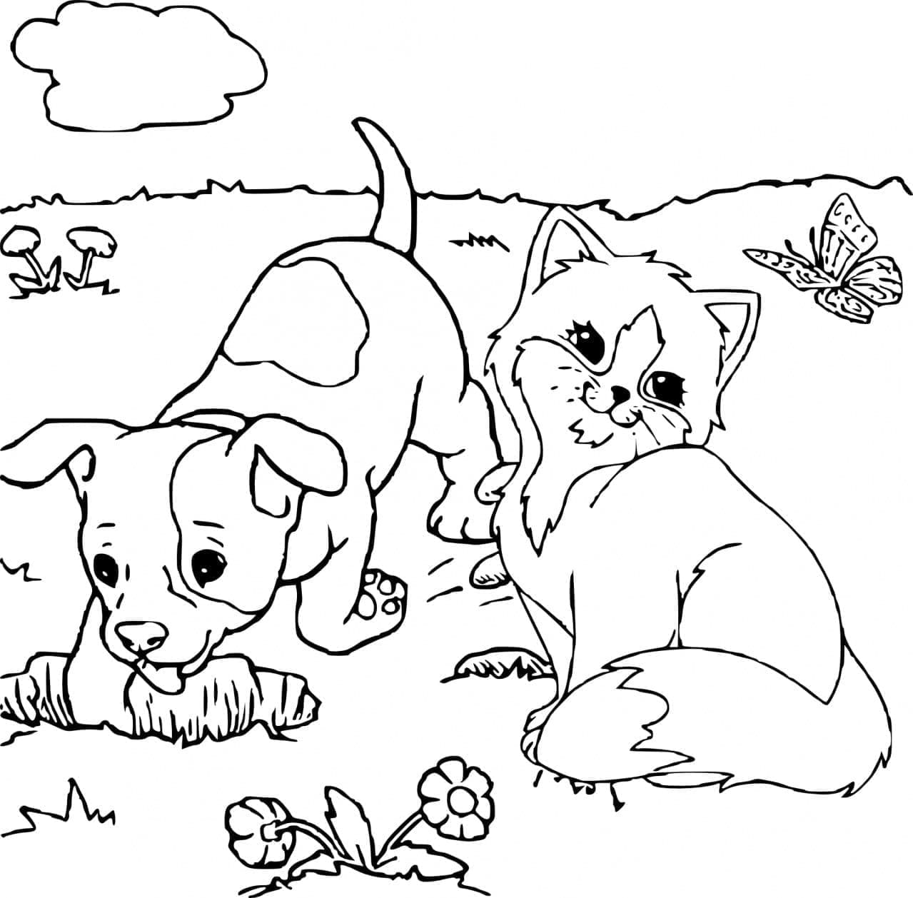 Desenho deGato e Cachorro 4 para colorir