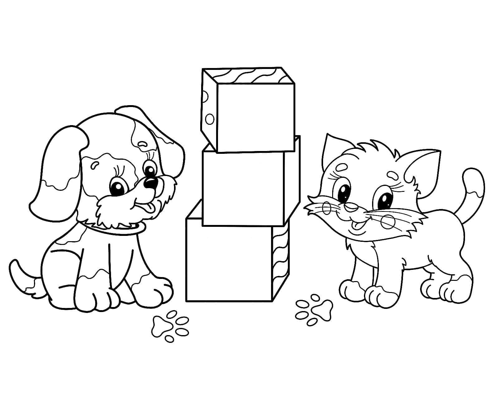 Desenho deGato e Cachorro 5 para colorir