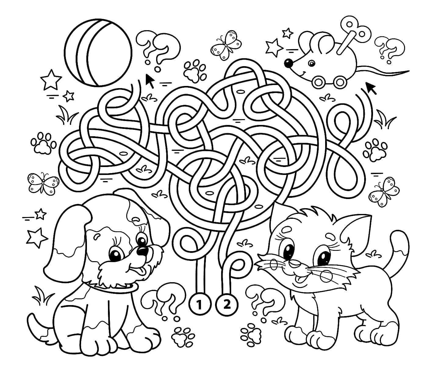 Desenho deGato e Cachorro 9 para colorir