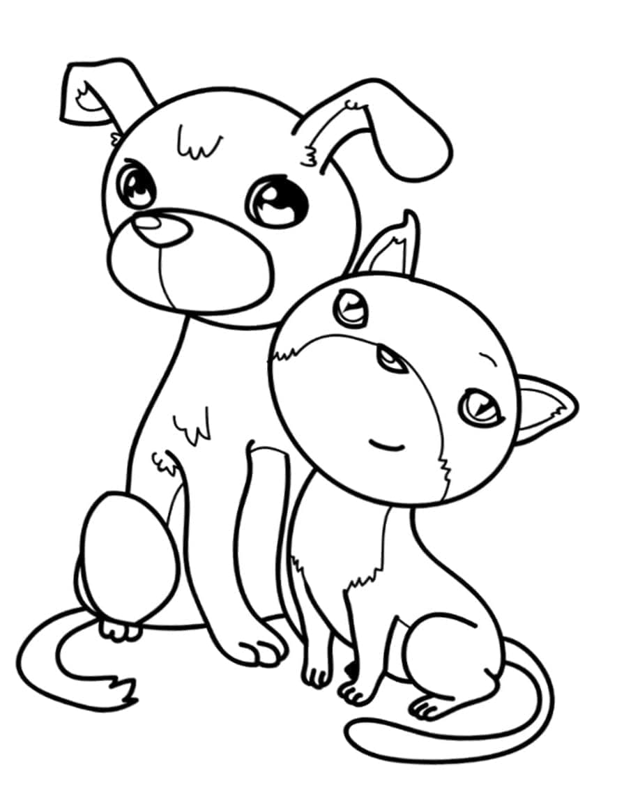 Desenho deGato e Cachorro Adoráveis para colorir