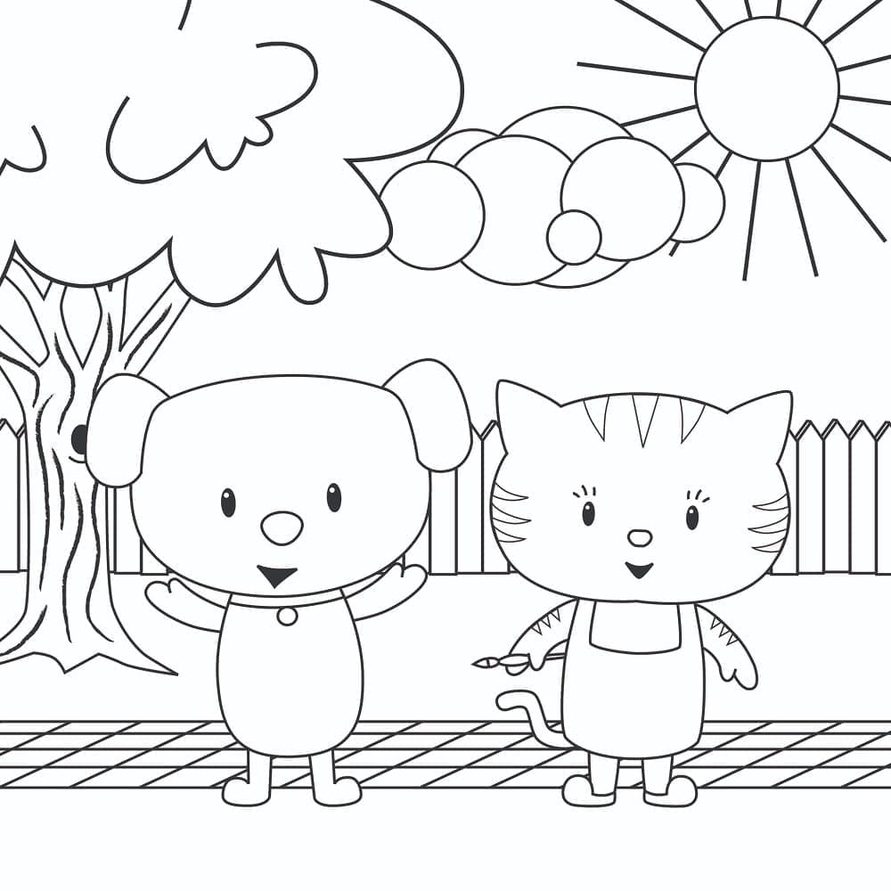 Desenho deGato e Cachorro Animados para colorir