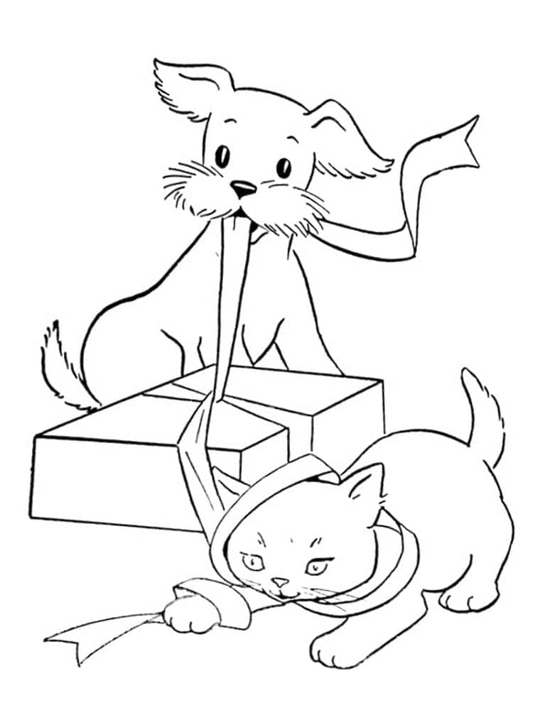 Desenho deGato e Cachorro Brincalhões para colorir