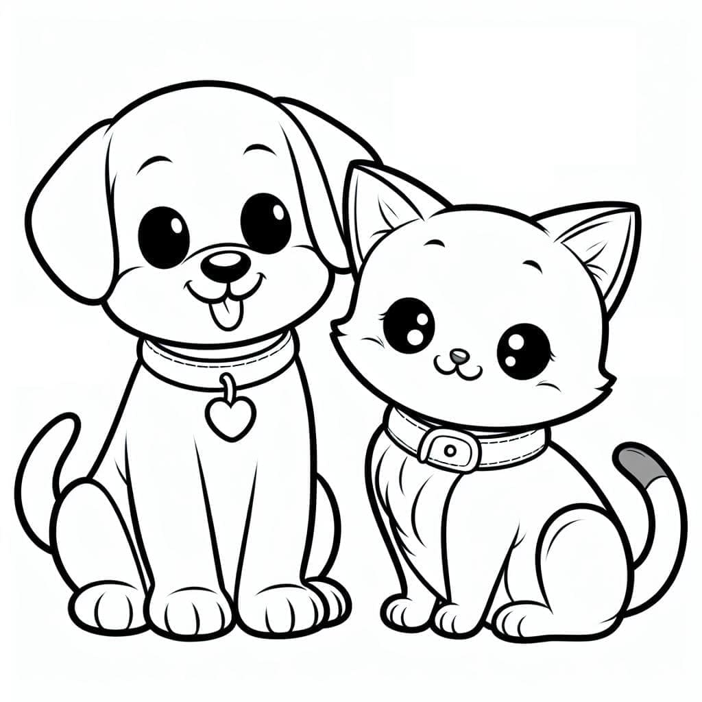 Desenhos de Gato e Cachorro para colorir