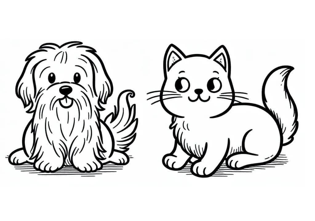 Desenho deGato e Cachorro Grátis Para Crianças para colorir