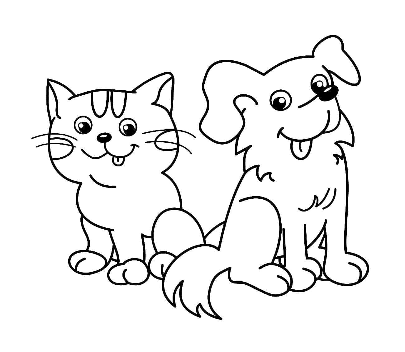 Desenho deGato e Cachorro Imprimível Grátis Para Crianças para colorir