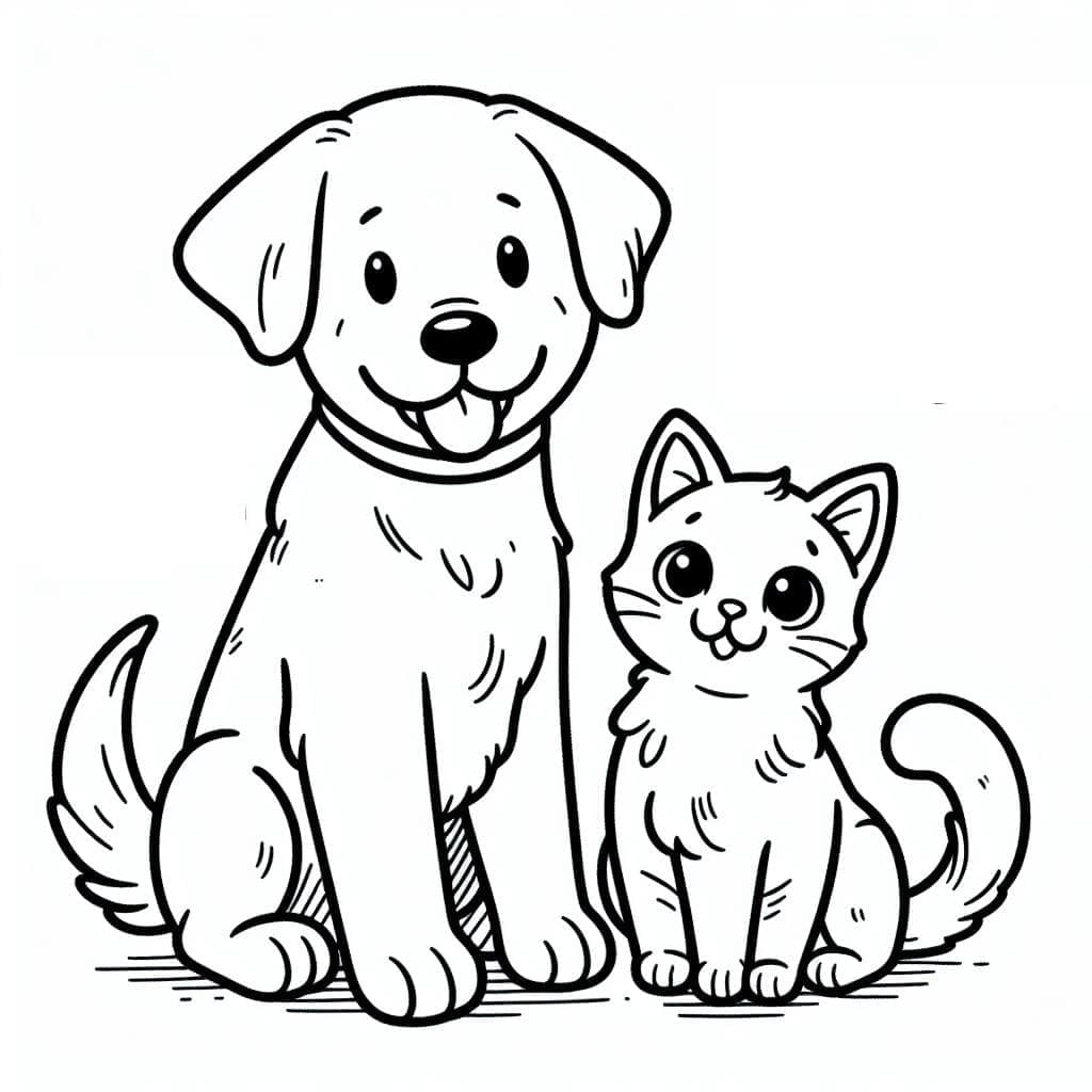 Desenho deGato e Cachorro Muito Adoráveis para colorir