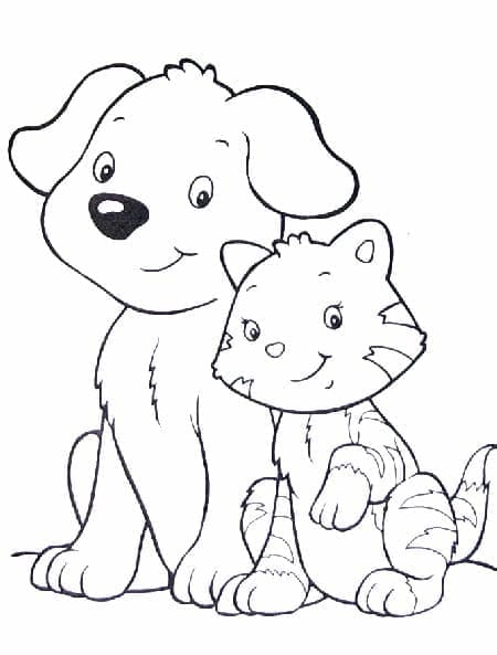 Desenho deGato e Cachorro Muito Felizes para colorir