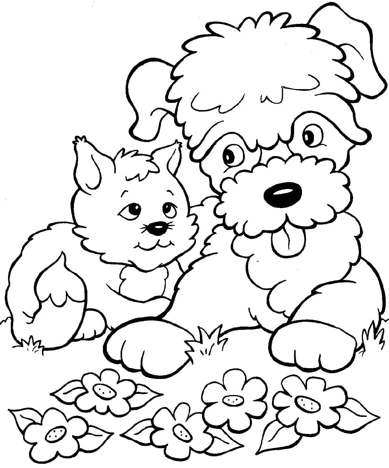 Desenho deGato e Cachorro Muito Fofos para colorir