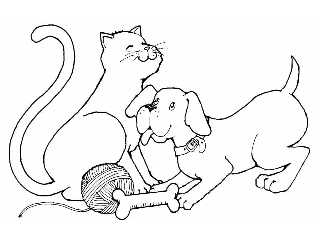 Desenho deGato e Cachorro Para Crianças de 1 Ano para colorir