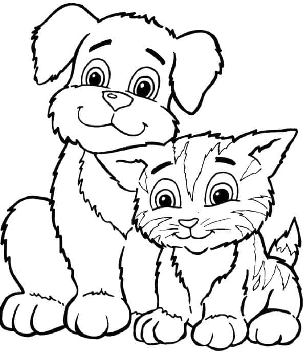 Desenho deGato e Cachorro Para Crianças de 6 Ano para colorir