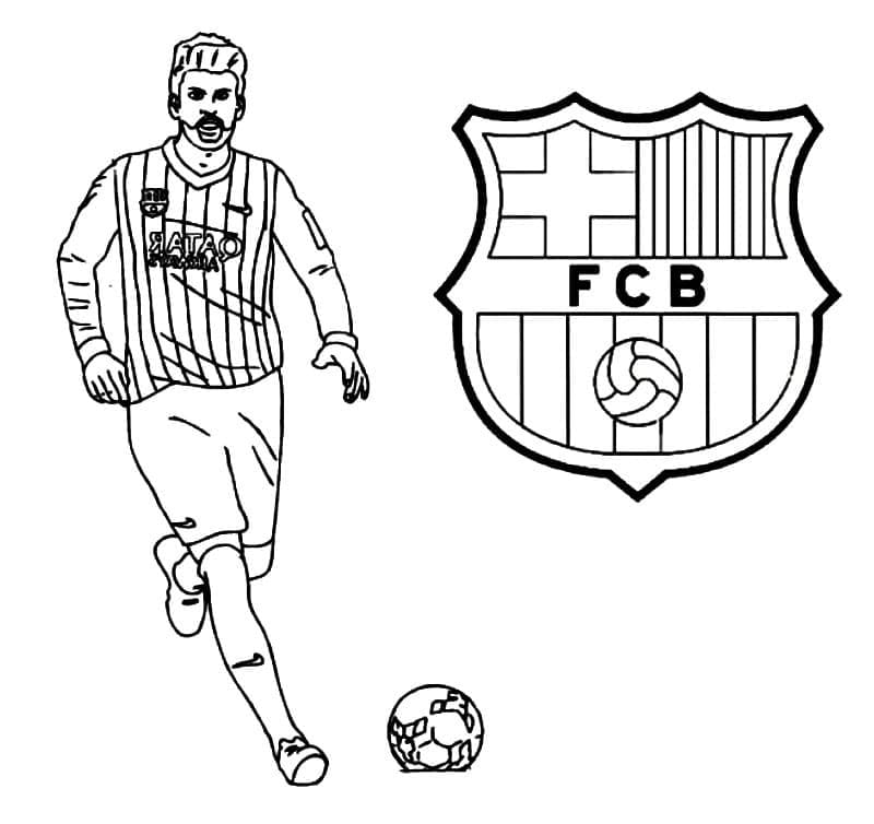 Desenho deGerard Piqué e Escudo do Barcelona para colorir