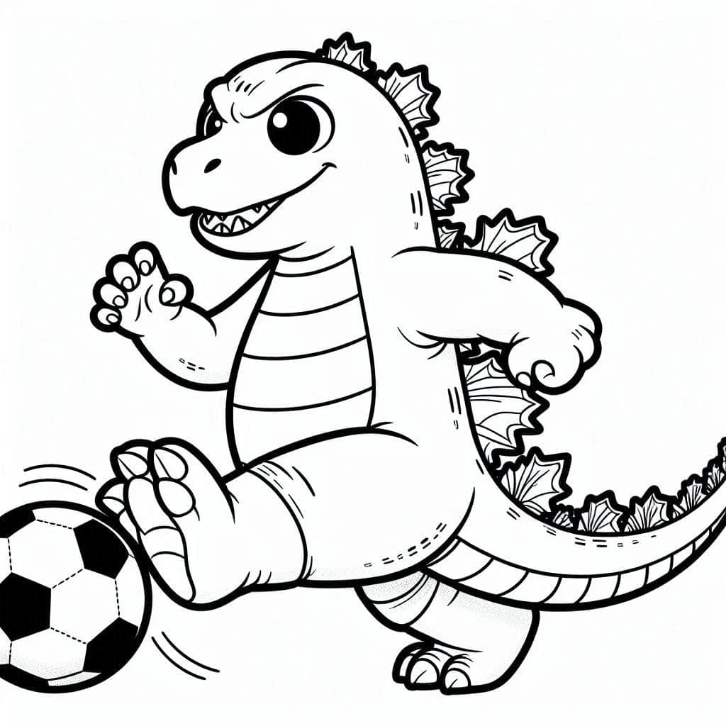 Desenho deGodzilla Fofo Jogando Futebol para colorir