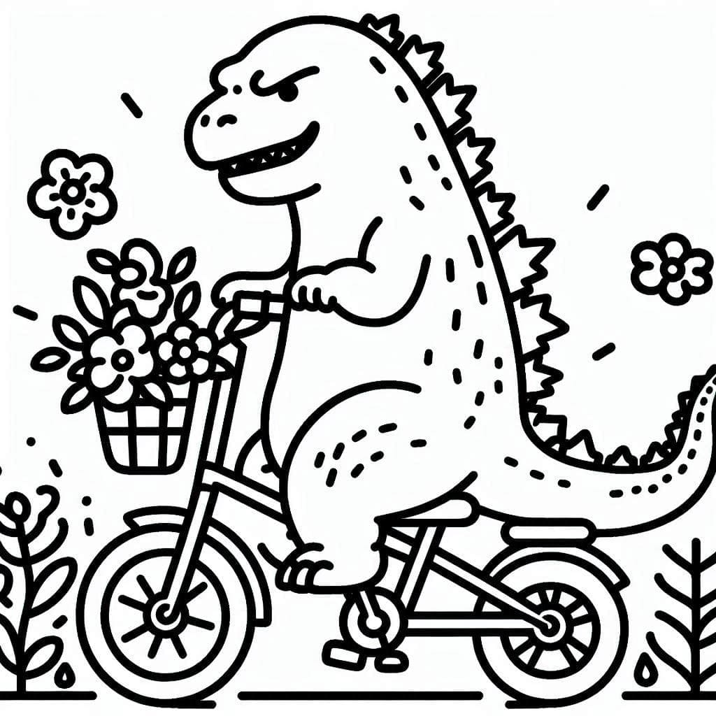 Desenho deGodzilla Fofo em uma Bicicleta para colorir