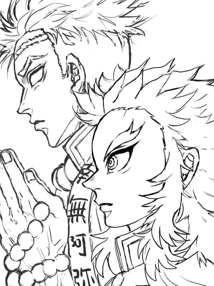 Desenho deGyomei Himejima e Kyojuro Rengoku para colorir