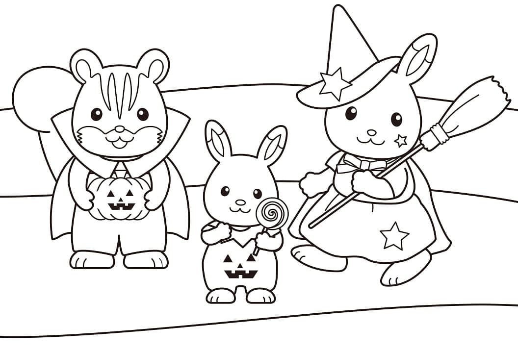 Desenho deHalloween das Sylvanian Families para colorir