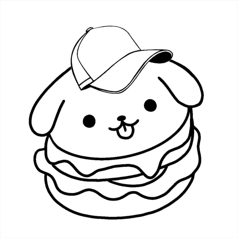 Desenho de Hambúrguer Kawaii para colorir