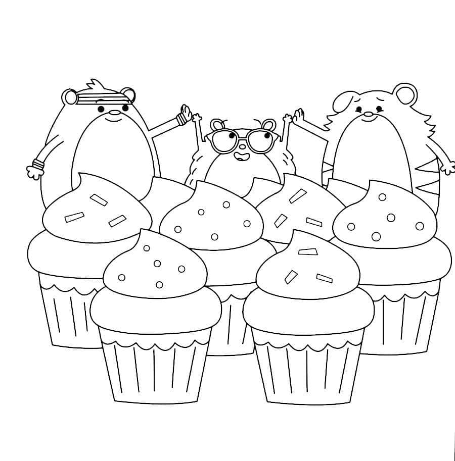 Desenho de Hamsters e Cupcakes para colorir