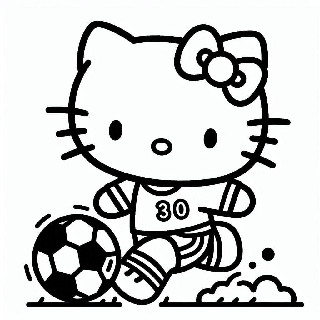 Desenho de Hello Kitty Joga Futebol para colorir