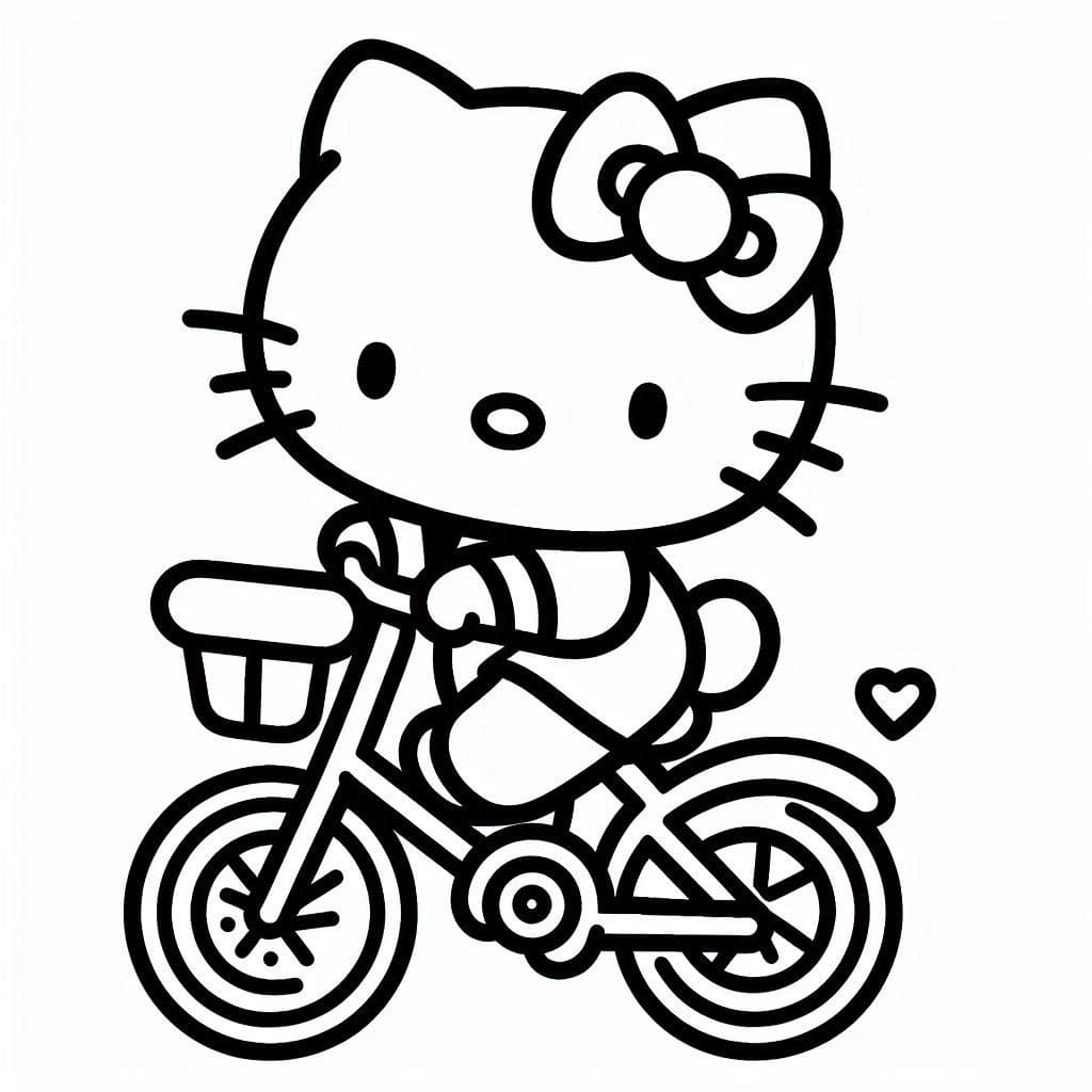 Desenho de Hello Kitty em uma Bicicleta para colorir