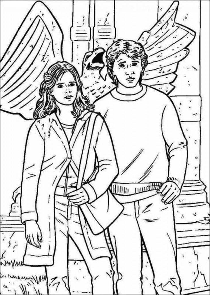 Desenho deHermione Granger e Ron Weasley para colorir