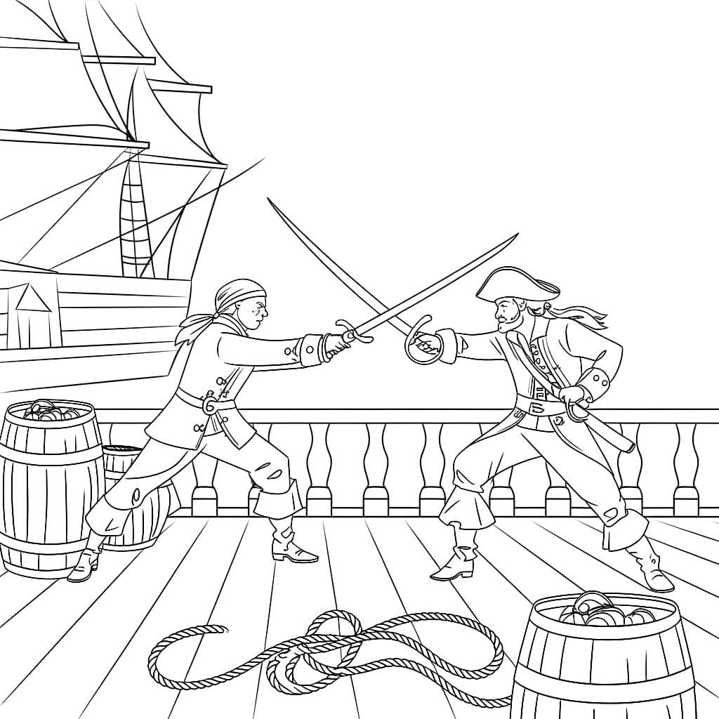 Desenho de Imagem De Piratas Lutando para colorir