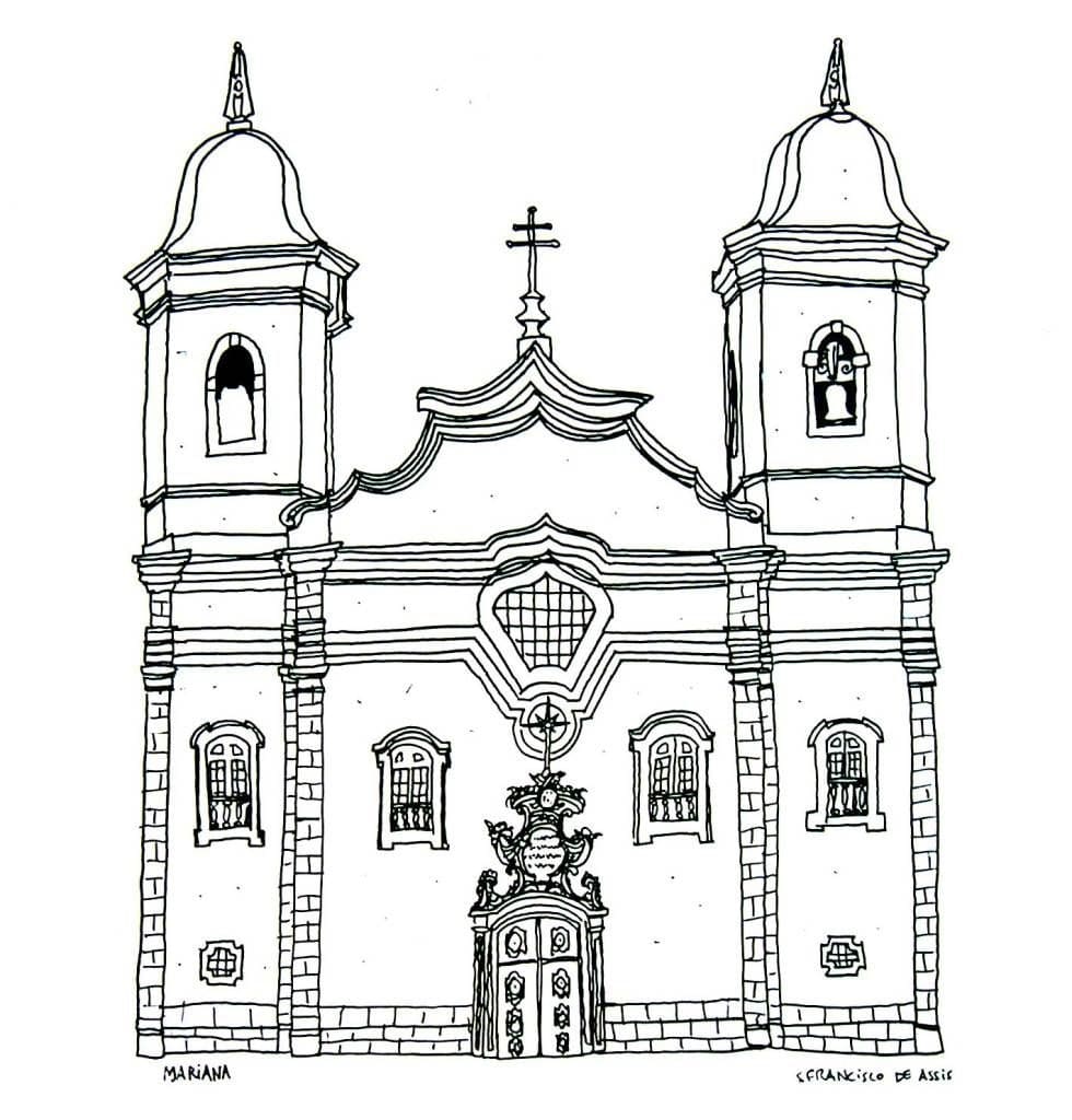 Desenhos de Igreja Barroca para colorir