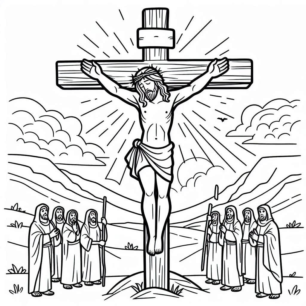 Desenho deImagem de Jesus na Cruz para colorir