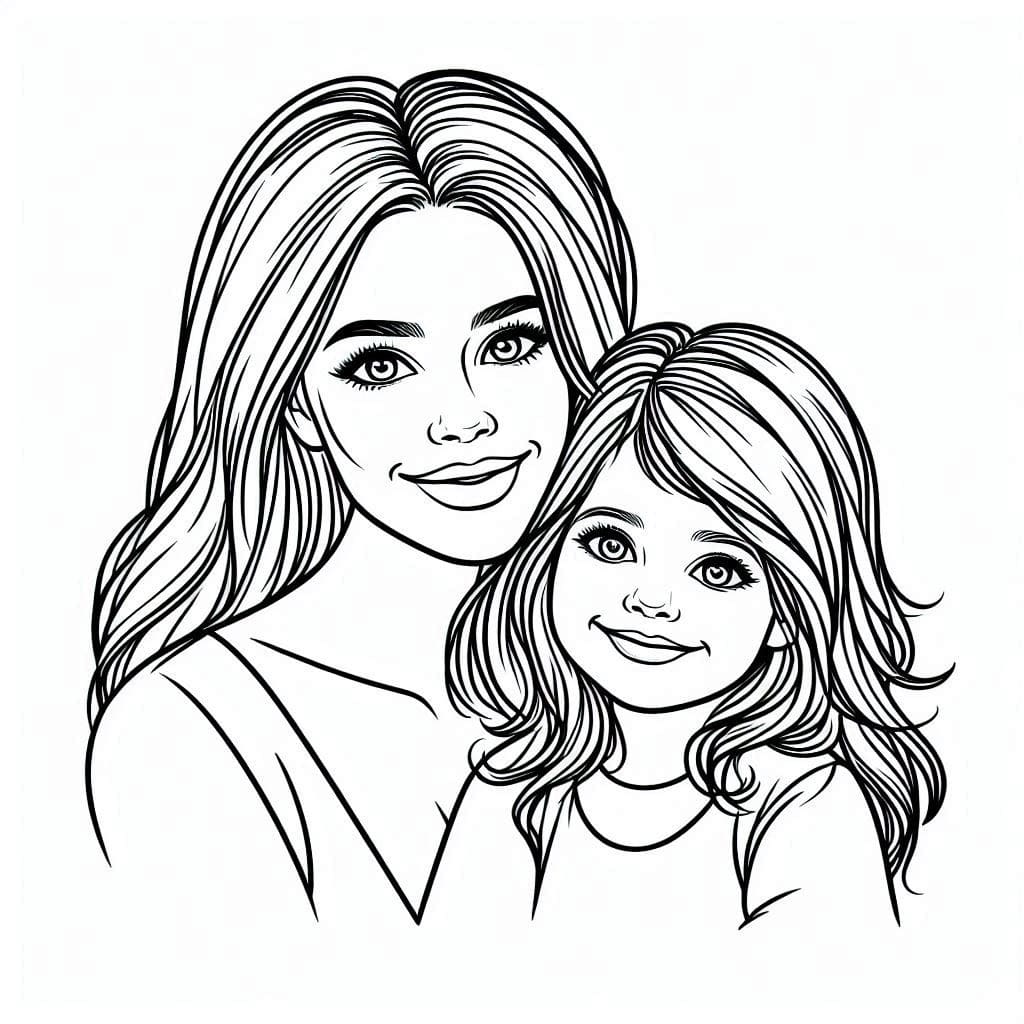 Desenho deImagem de Mãe e Filha para colorir