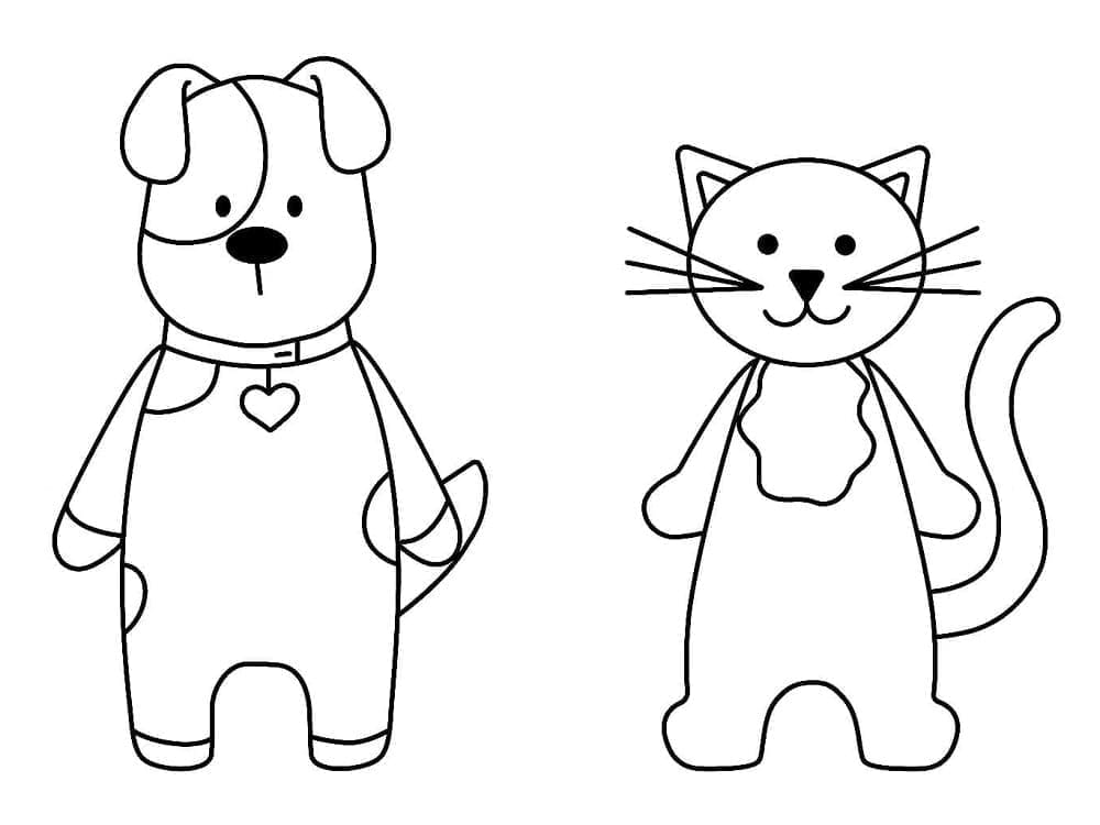 Desenho deImprimível Gato e Cachorro para colorir