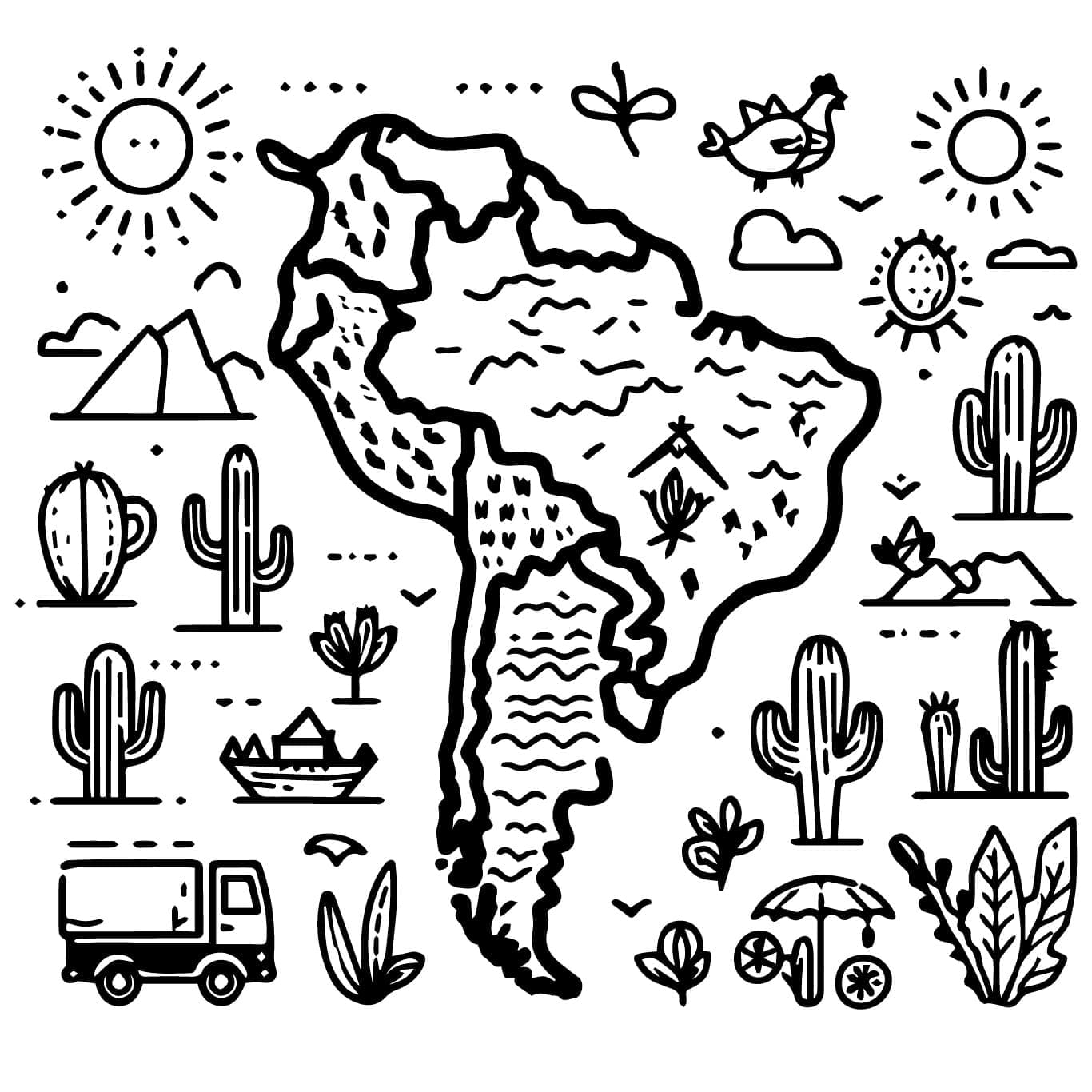 Desenho deImprimível Mapa da América do Sul para colorir