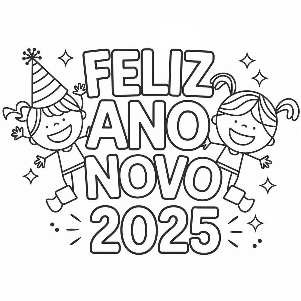 Desenho deIncrível Ano Novo 2025 para colorir