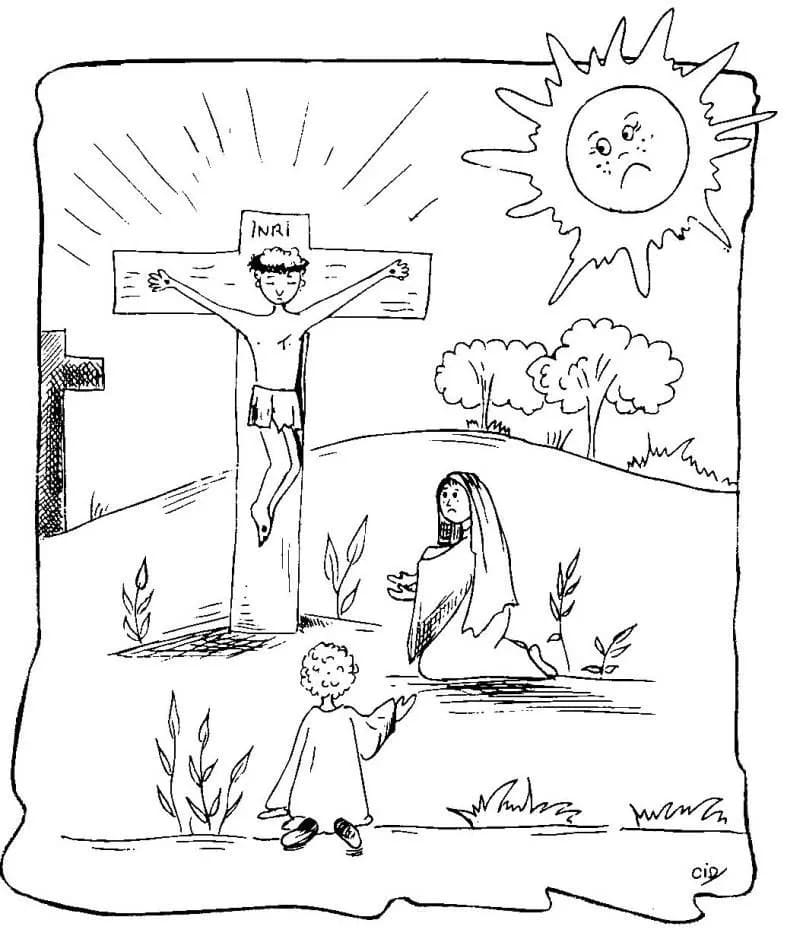 Desenho deJesus Crucificado na Cruz para colorir