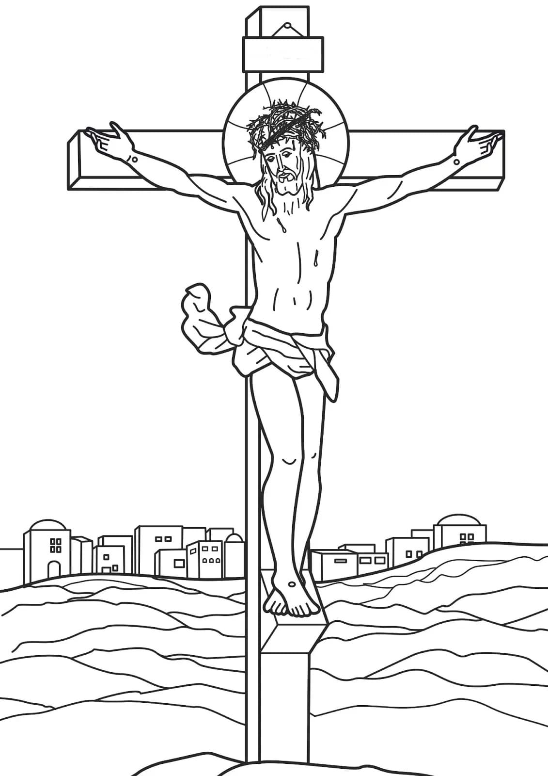 Desenho deJesus na Cruz 6 para colorir