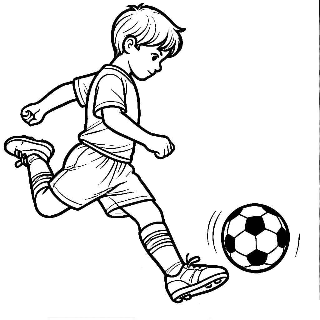 Desenho deJogador De Futebol Chuta A Bola para colorir