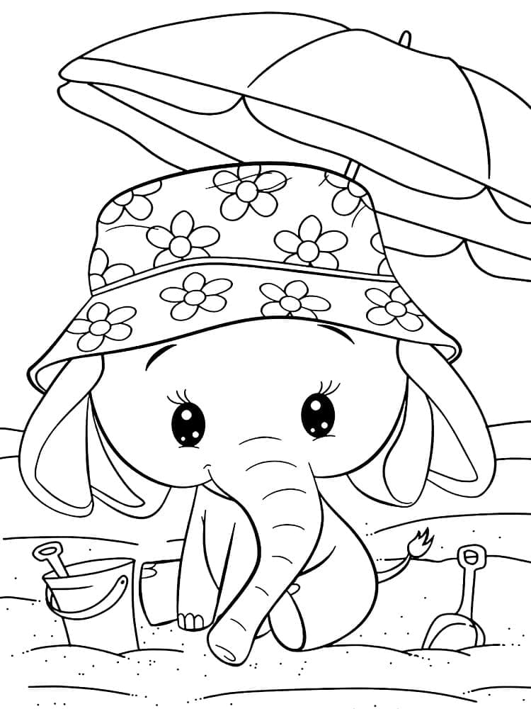 Desenho deKawaii Elefante na Praia para colorir