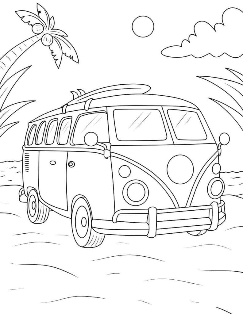 Desenho deKombi na Praia para colorir