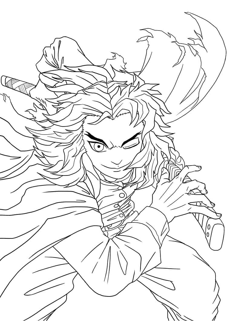 Desenho deKyojuro Rengoku Lutando para colorir